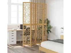 Biombo separador de 4 paneles madera maciza paulownia marrón ES726082