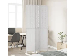 Biombo separador de 3 paneles madera maciza Paulownia blanco ES923756