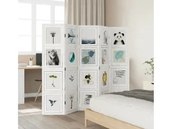 Biombo separador de 5 paneles madera maciza Paulownia blanco ES762723