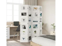 Biombo separador de 4 paneles madera maciza Paulownia blanco ES886339