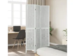 Biombo separador de 3 paneles madera maciza Paulownia blanco ES689487