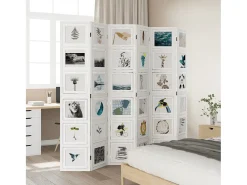Biombo separador de 6 paneles madera maciza Paulownia blanco ES923675