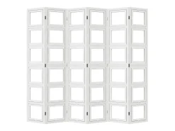 Biombo separador de 6 paneles madera maciza Paulownia blanco ES923675