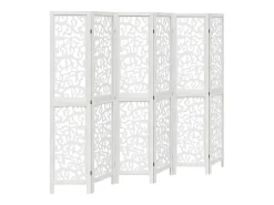 Biombo separador de 6 paneles madera maciza Paulownia blanco ES385614