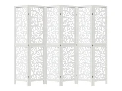 Biombo separador de 6 paneles madera maciza Paulownia blanco ES385614