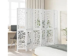 Biombo separador de 6 paneles madera maciza Paulownia blanco ES385614