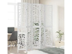 Biombo separador de 5 paneles madera maciza Paulownia blanco ES939340