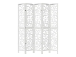 Biombo separador de 5 paneles madera maciza Paulownia blanco ES939340