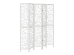 Biombo separador de 5 paneles madera maciza Paulownia blanco ES939340