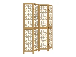 Biombo separador de 4 paneles madera maciza paulownia marrón ES744021