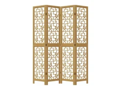 Biombo separador de 4 paneles madera maciza paulownia marrón ES744021