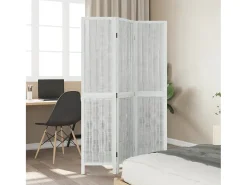 Biombo separador de 3 paneles madera maciza Paulownia blanco ES107386