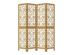 Biombo separador de 4 paneles madera maciza paulownia marrón ES807712