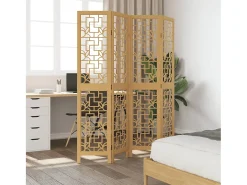 Biombo separador de 4 paneles madera maciza paulownia marrón ES807712