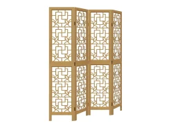 Biombo separador de 4 paneles madera maciza paulownia marrón ES807712