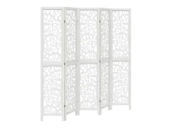 Biombo separador de 5 paneles madera maciza Paulownia blanco ES149638
