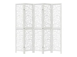 Biombo separador de 5 paneles madera maciza Paulownia blanco ES149638
