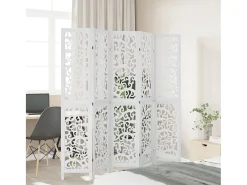 Biombo separador de 5 paneles madera maciza Paulownia blanco ES149638