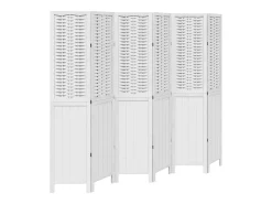 Biombo separador de 6 paneles madera maciza Paulownia blanco ES999168