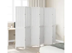 Biombo separador de 6 paneles madera maciza Paulownia blanco ES999168