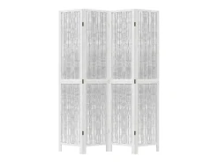 Biombo separador de 4 paneles madera maciza Paulownia blanco ES883206