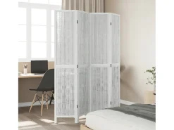 Biombo separador de 4 paneles madera maciza Paulownia blanco ES883206