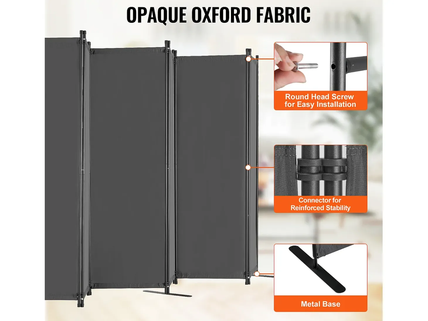 Biombo Separador De 6 Paneles SucceBuy, Pantalla De Privacidad De Tela Para Oficina, Dormitorio, Gris
