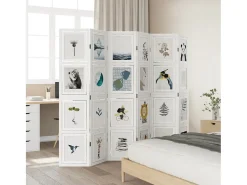 Biombo separador de 6 paneles madera maciza Paulownia blanco ES424683