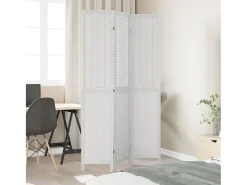 Biombo separador de 3 paneles madera maciza Paulownia blanco ES977445