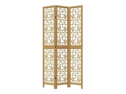 Biombo separador de 3 paneles madera maciza paulownia marrón ES382280