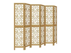 Biombo separador de 6 paneles madera maciza paulownia marrón ES314596