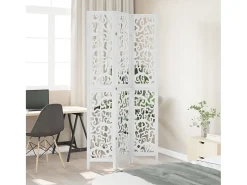 Biombo separador de 3 paneles madera maciza Paulownia blanco ES316099