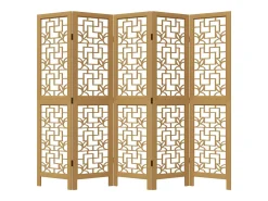Biombo separador de 5 paneles madera maciza paulownia marrón ES240758
