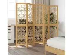 Biombo separador de 5 paneles madera maciza paulownia marrón ES240758