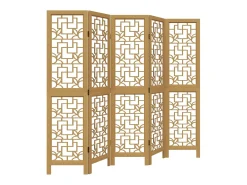 Biombo separador de 5 paneles madera maciza paulownia marrón ES240758