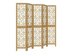 Biombo separador de 5 paneles madera maciza paulownia marrón ES279208