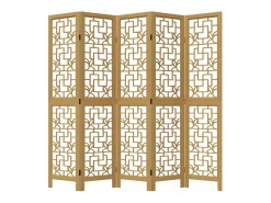 Biombo separador de 5 paneles madera maciza paulownia marrón ES279208