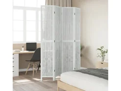Biombo separador de 4 paneles madera maciza Paulownia blanco ES902621