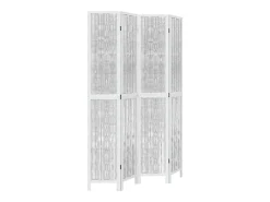 Biombo separador de 4 paneles madera maciza Paulownia blanco ES902621