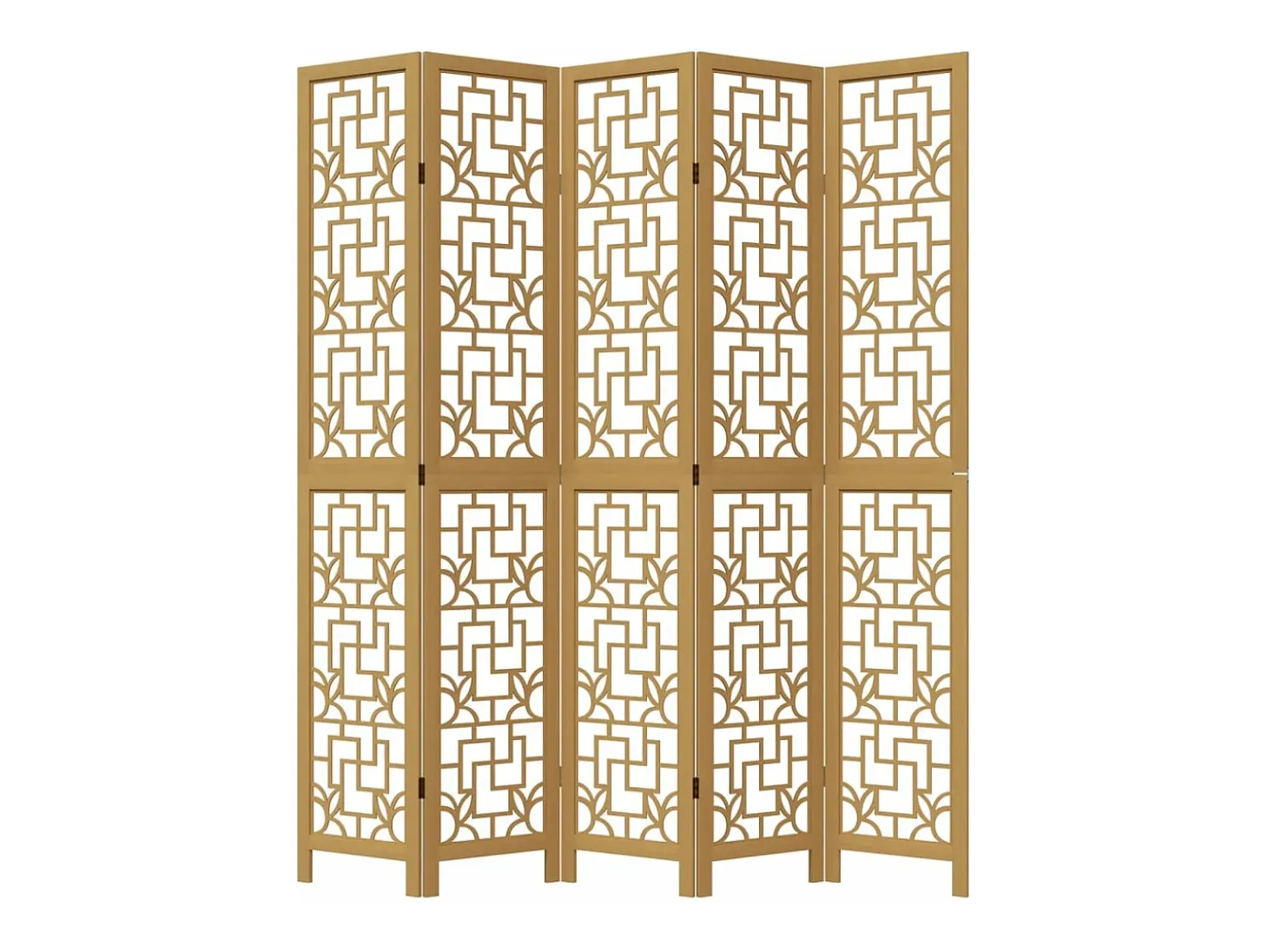 Biombo separador de 5 paneles madera maciza paulownia marrón ES827340