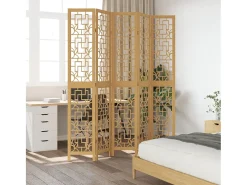 Biombo separador de 5 paneles madera maciza paulownia marrón ES827340