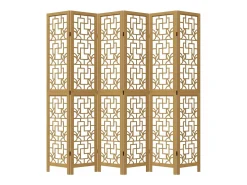 Biombo separador de 6 paneles madera maciza paulownia marrón ES718804