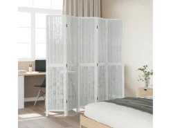 Biombo separador de 5 paneles madera maciza Paulownia blanco ES217926