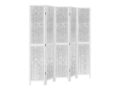 Biombo separador de 5 paneles madera maciza Paulownia blanco ES217926