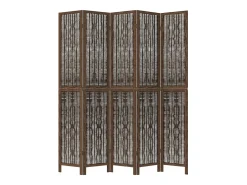 Biombo separador de 5 paneles madera paulownia marrón oscuro ES107911