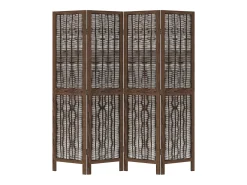 Biombo separador de 4 paneles madera paulownia marrón oscuro ES758115