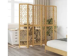 Biombo separador de 6 paneles madera maciza paulownia marrón ES692106