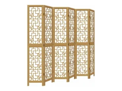 Biombo separador de 6 paneles madera maciza paulownia marrón ES692106