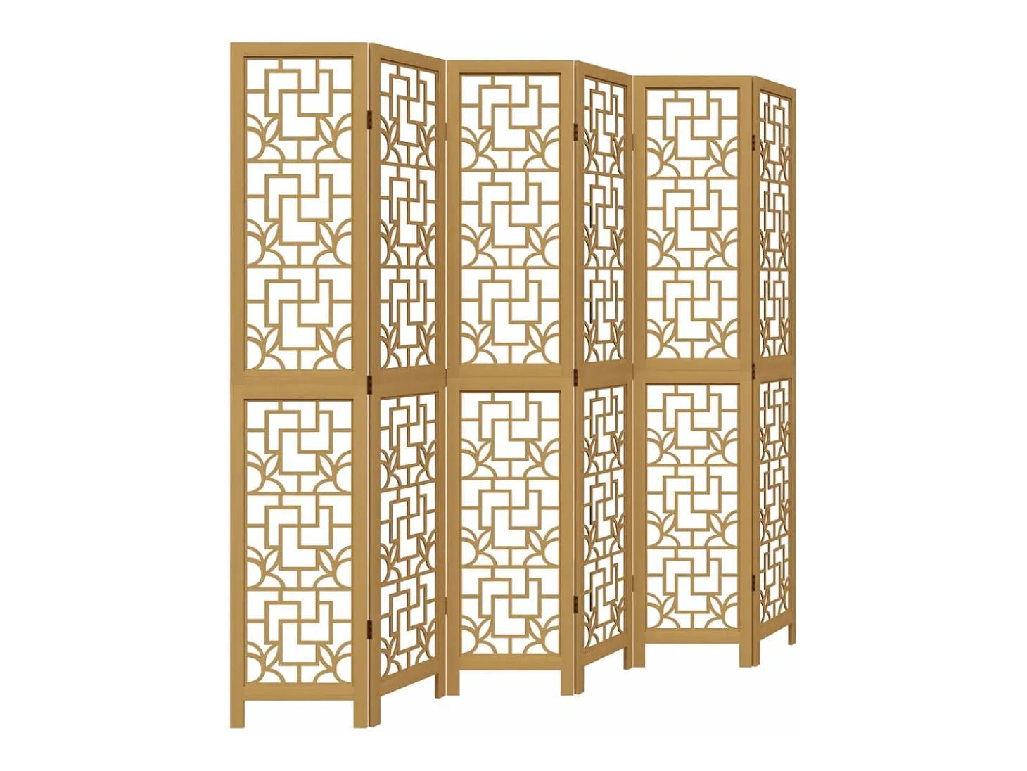 Biombo separador de 6 paneles madera maciza paulownia marrón ES692106
