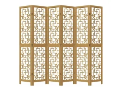 Biombo separador de 6 paneles madera maciza paulownia marrón ES692106